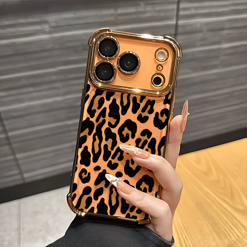 TEMU para teléfono: de moda clásica con estampado de leopardo y electrochapado, compatible con los modelos de la serie iPhone 17/17