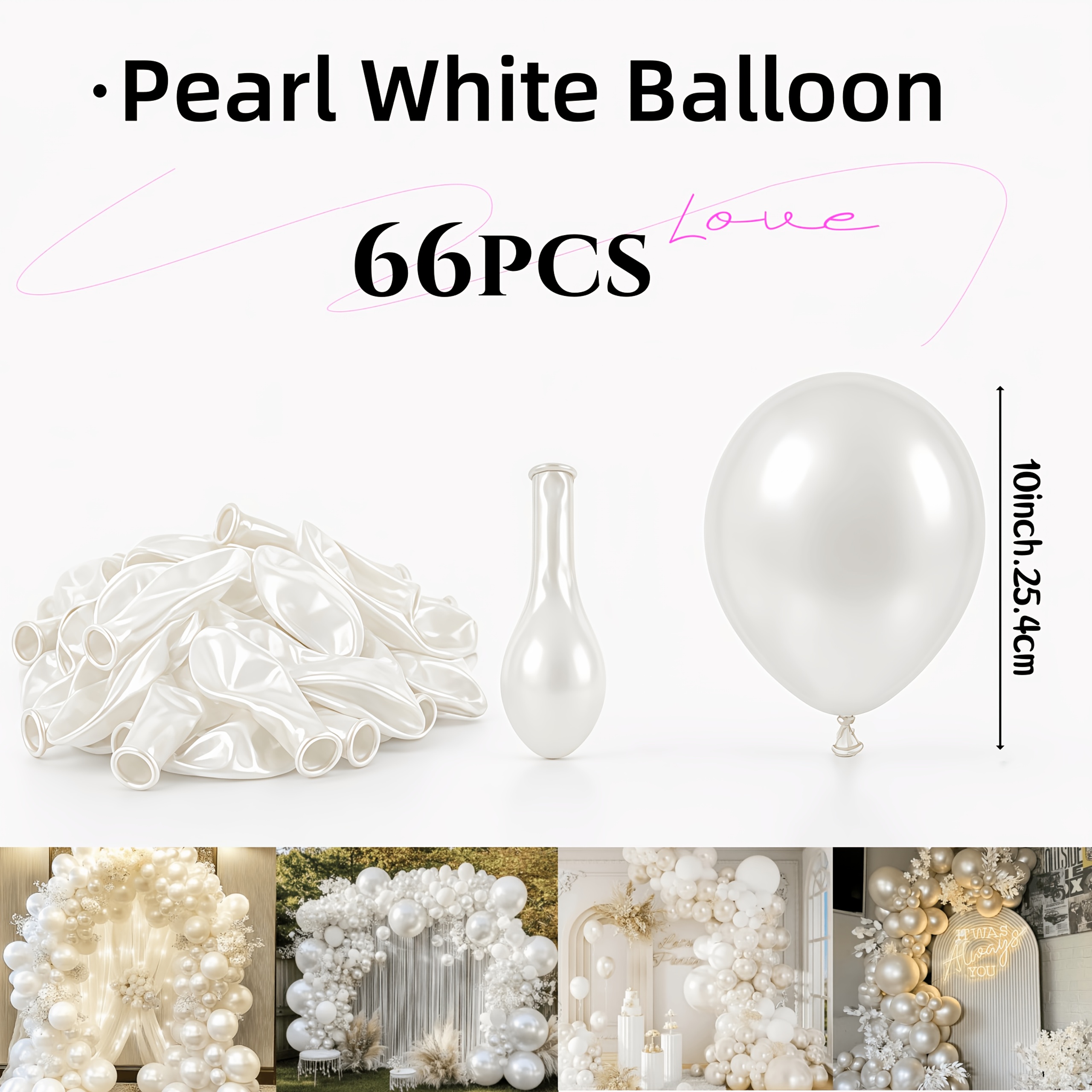 TEMU 66pcs Balloons, 10-inch Matte Cream White Latex Balloons, Suitable For Weddings, Showers, Anniversaries, Birthday Party Decorations, Elegant
