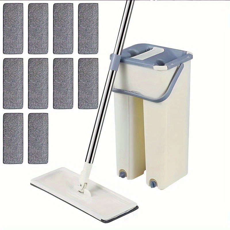 

360° Flat Floor Mop Bucket Set Self Cleaning Wet Dry Usage With Microfiber Pads