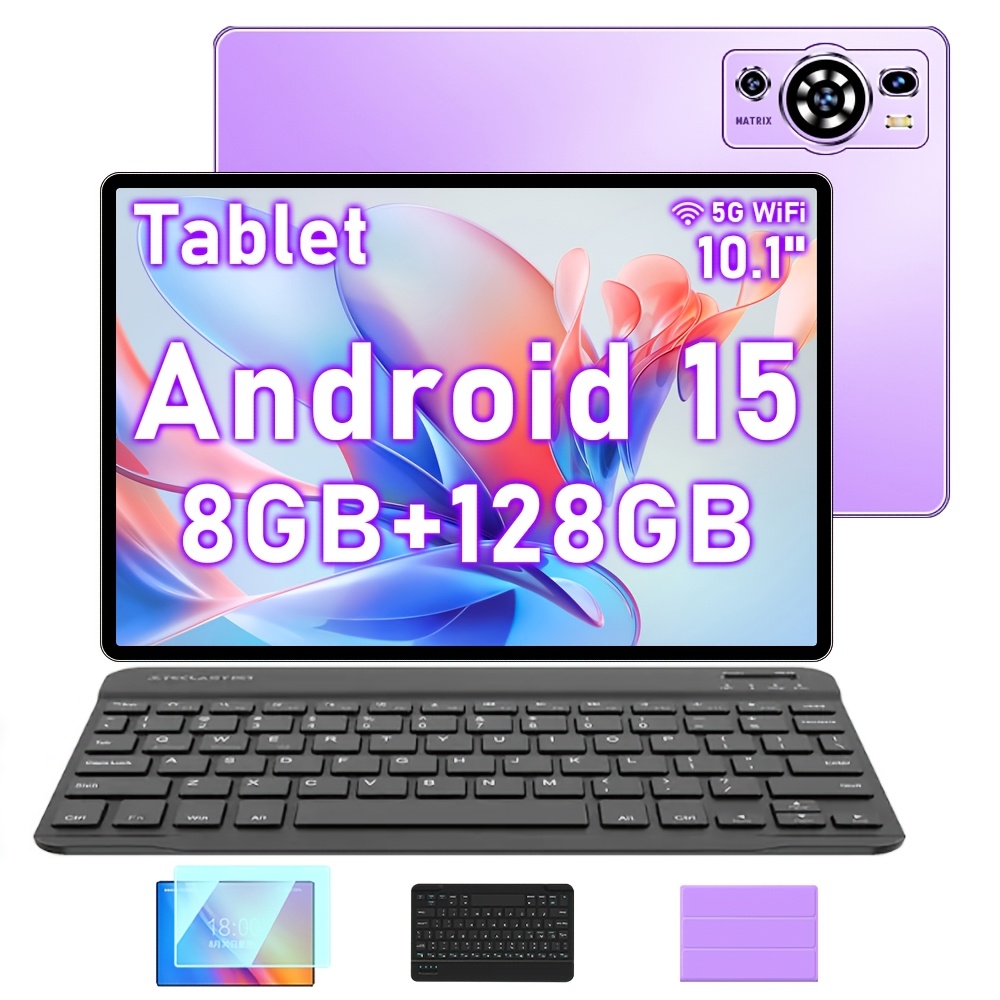 TEMU Tablet UXD A5 15 con pantalla IPS de 10.1 pulgadas con protección HD, 8GB de RAM + 128GB de ROM (expandible 1TB), compatible con WiFi, pantalla