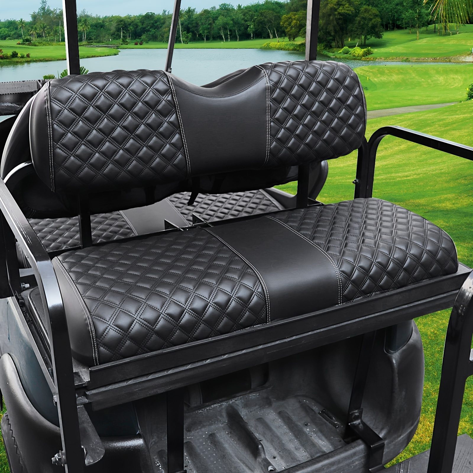 

Roykaw Golf Cart Seat Covers Kit Compatible With Front Or Back Seat,aftermarket Rear Seat Common Seat Cushion, Marine Grade Vinyl Material/ And Comfortable