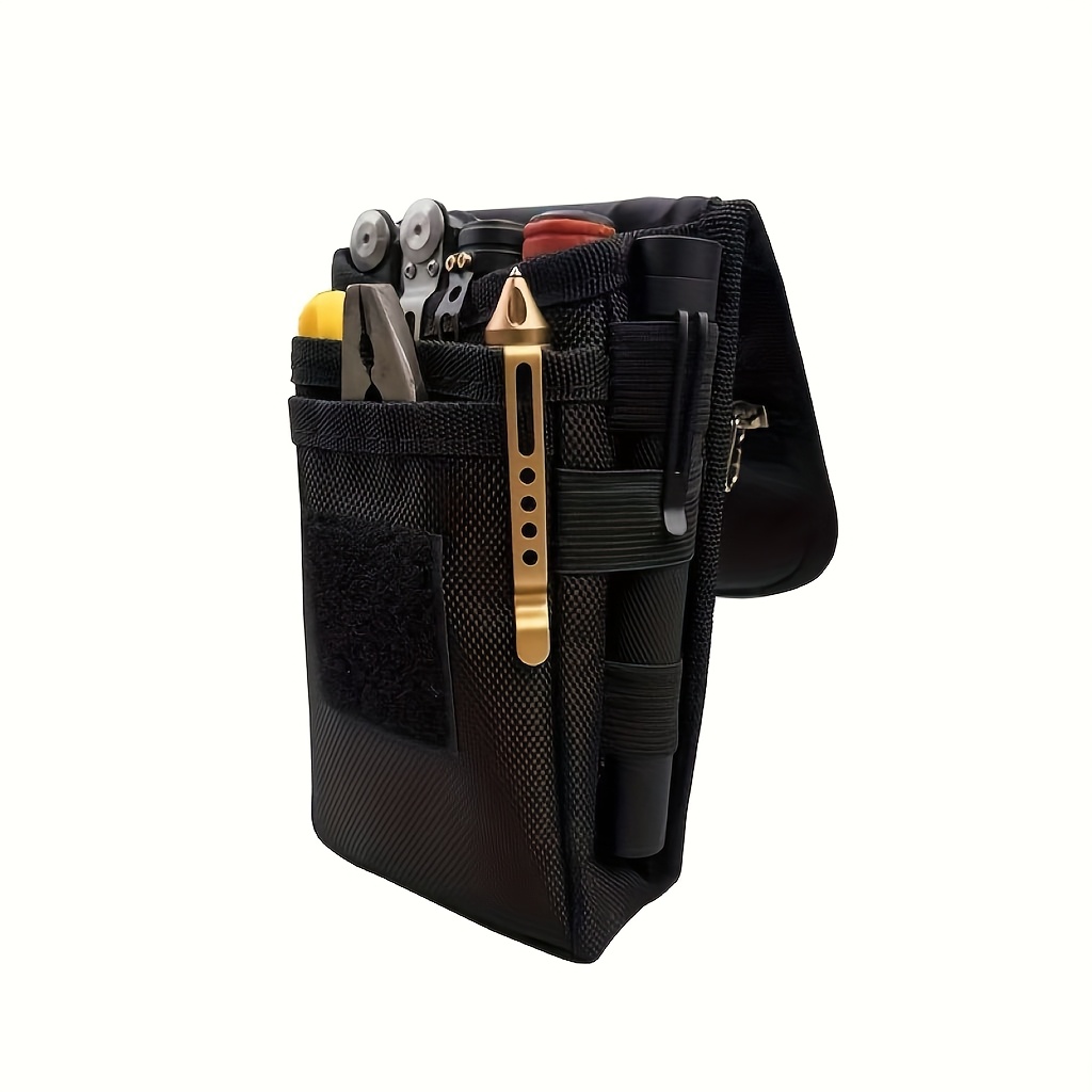 Image of Men's Tool Kit Belt Bag - Black Waist Pouch Organizer With 3 Compartments And Zipper, Portable Tool Bag For Hiking, Camping, And Outdoor Activities, Camping Gear, Black Phone Pouch
