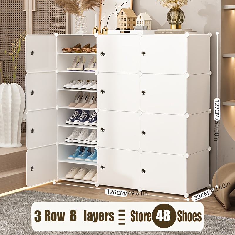 White Expandable Shoe Storage Cabinet With Door, Modern , Dust-proof And Easy Shoe Organizer, Ideal For Entrances, Living Rooms, And Bedrooms - Easy Assembly, In 3 With 4, 6, 8, Or 10 Layers