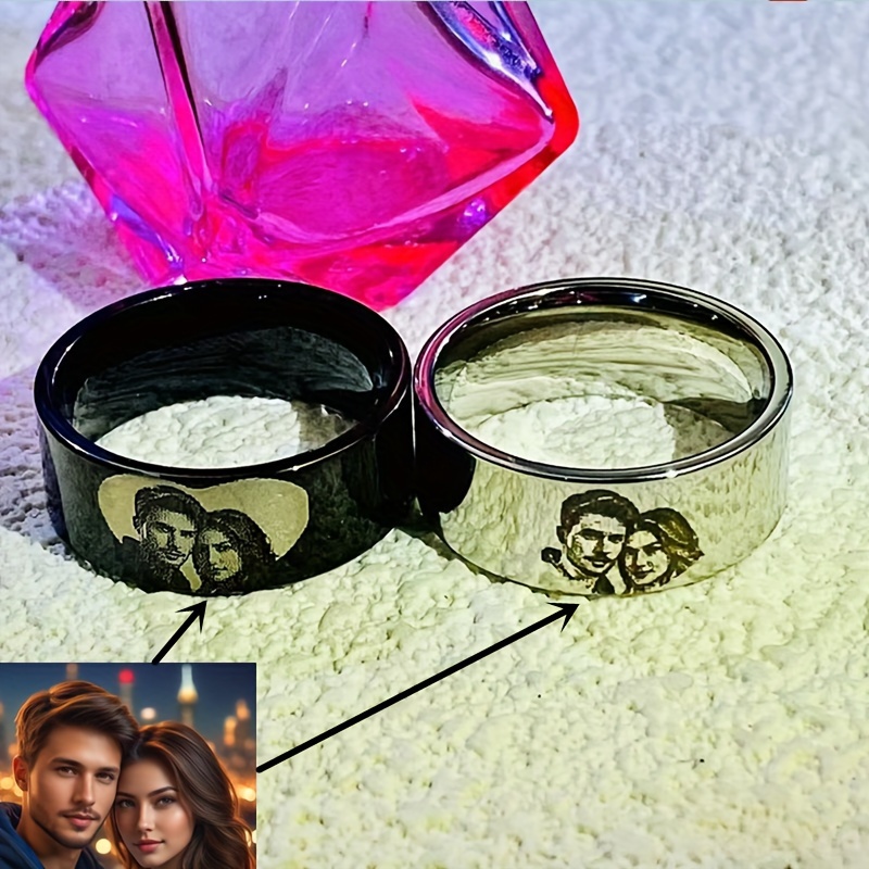 

[customized Products] Image Picture Ring Personalized Unique Engraving Picture, Polished And Design - Custom Couple, Family And Friends Birthday Gift Graduation Season Gifts