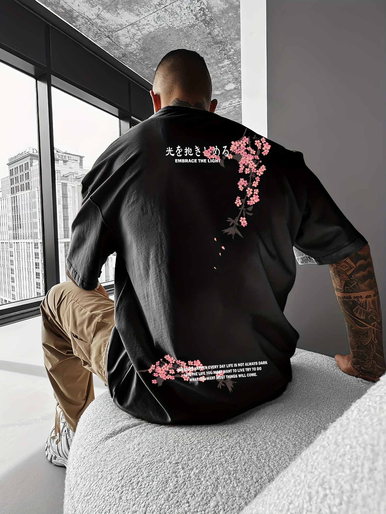 mens back large pattern cherry japanese english - Temu