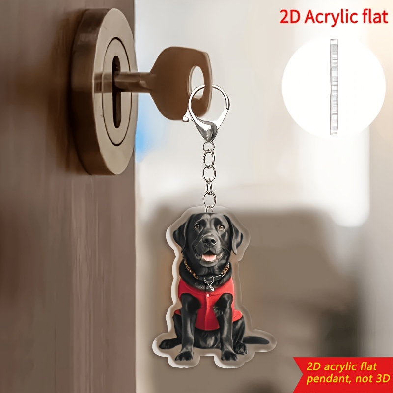 TEMU 2d Flat Keychain Key Chain Plane Acrylic, 1pc Cute Dog Keychain - Fashion 2d Acrylic Animal Pendant, Labrador Dog Wearing Red Outfit Design,