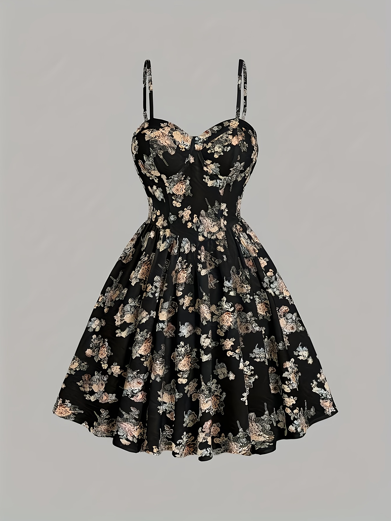 Summer Vintage Floral Print Waist-Cinching Cami Dress Mini Short Women'S Clothing