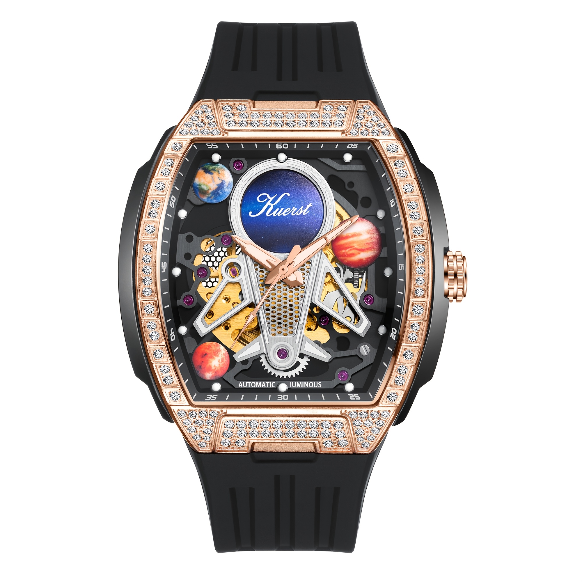 Image of The Kuerst Brand ' Mechanical Watch With A Silicone Strap, Featuring 3d Hollow Technology And A Transparent Back. A Stylish Casual Watch Suitable For Occasions And Makes An Gift , Without Battery