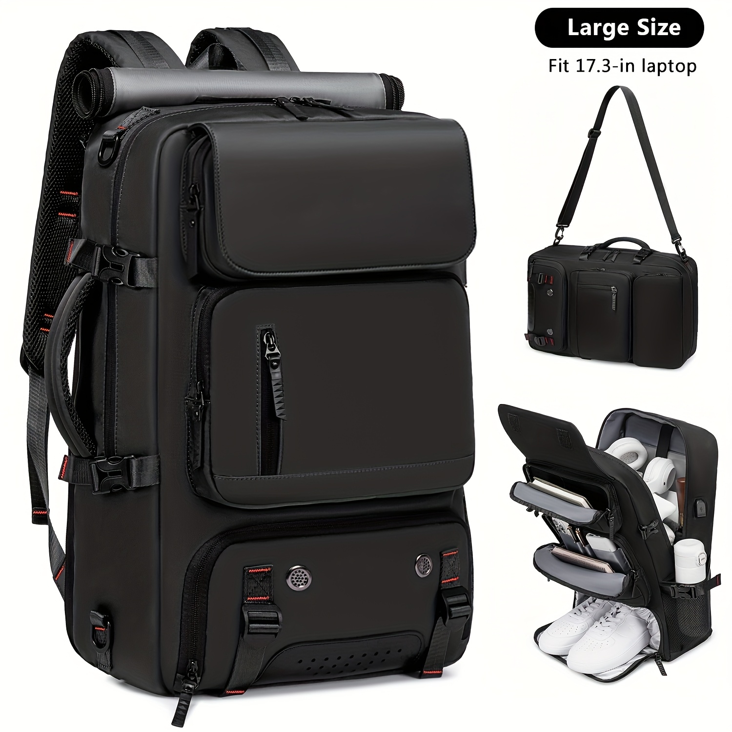 large capacity travel backpack for men women 50l tsa friendly convertible travel bag for women men   used as handbag shoulder bag   business hiking camping daily use