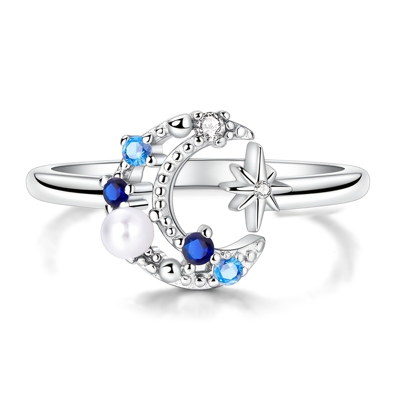 Women's 925 Silver Star and Moon Open Ring, Gift