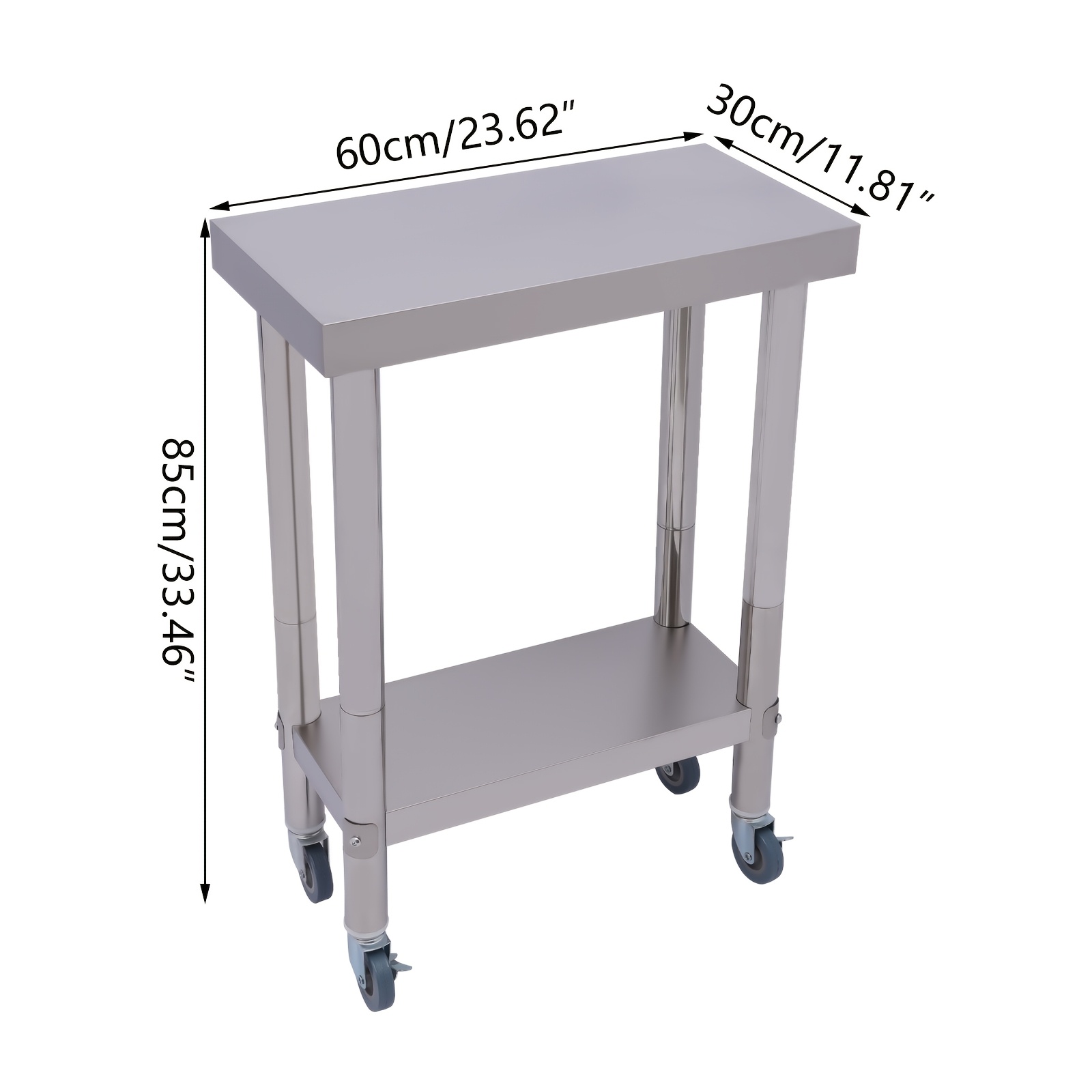 Image of 2-layer 201 Stainless Steel Workbench With Wheels, Stainless Steel Table For Prep & Work, Commercial Heavy Duty Food For Prep Worktable With Undershelf For Restaurant, Home And Hotel
