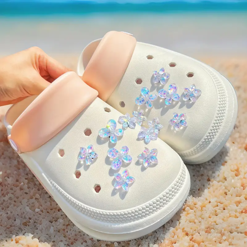 tira de 14 piezas de charms de zapatos de flor para zapatillas, zapatos de jardín, sandalias y zapatillas - plástico resistente, resina, fáciles de usar - accesorios de regalo de decorativos para fiestas detalles 6