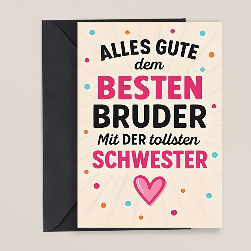 1pc German "alles Gute Dem Besten " Greeting Card | Perfect Sibling Gift For Brother, Birthday Card With Envelope, Colorful Hearts, Paper Material