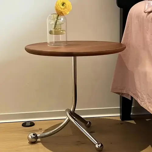 vintage style round coffee table with wooden top stainless space saving room or apartment hardwood adjustable height mobile casters minimalist aesthetic spacesaving table korean aesthetic curved leg table coffee table for living room