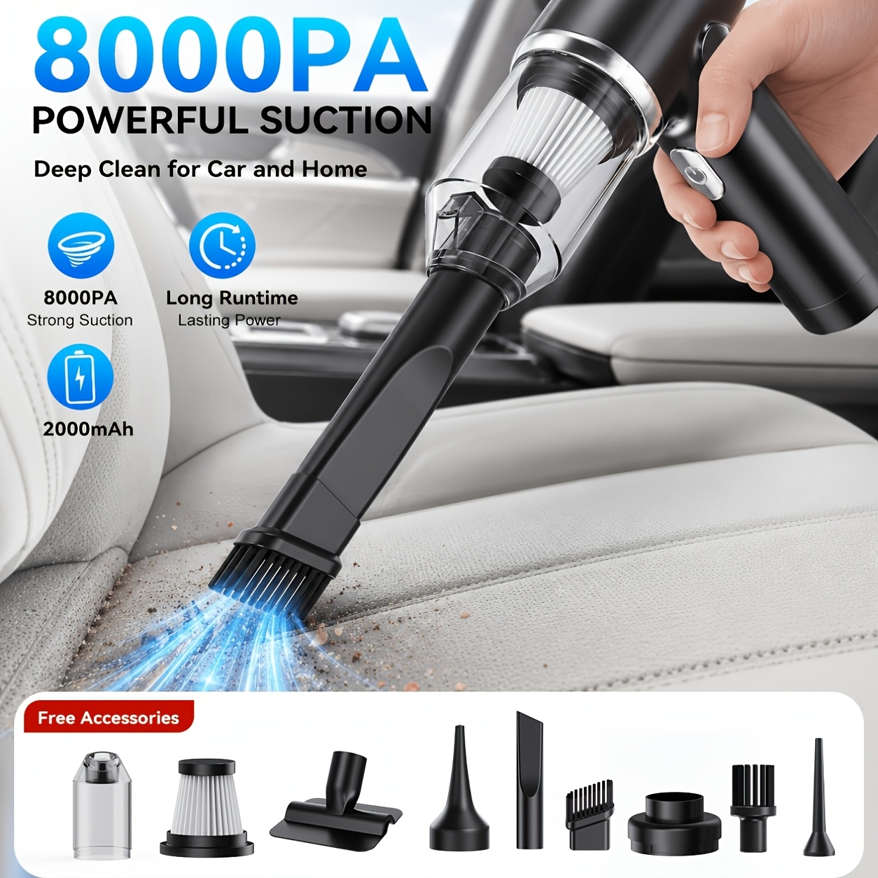 TEMU Aspirateur Balai d'Appoint 8000pa, Aspiration Puissante, avec Fonction Soufflage et Aspiration, Mini Portable. Aspirateur de Voiture, Convient