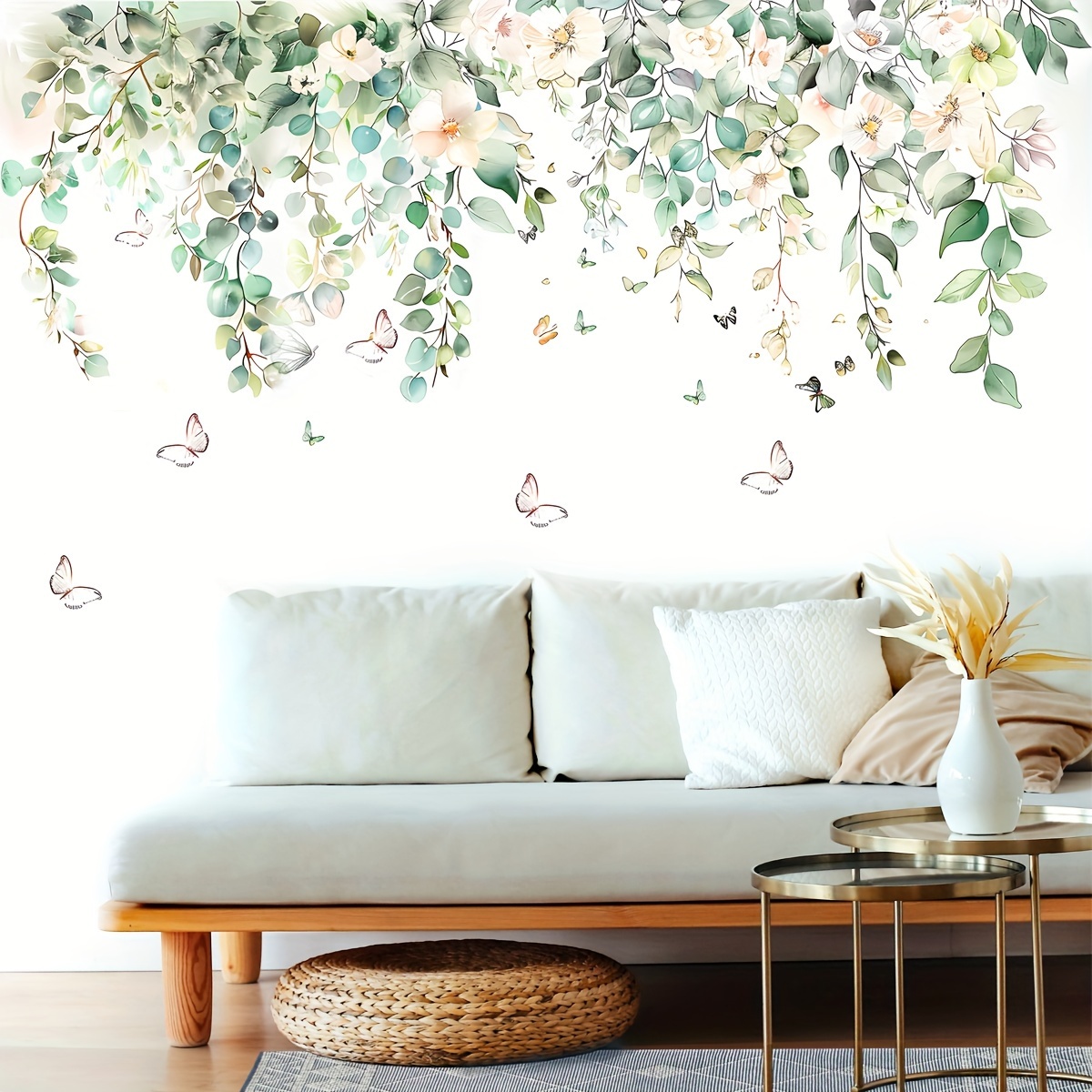 Image of Summer Wall Decals - & Greenery Design, Self-adhesive Pvc Stickers For Kitchen, Living Room, And Bedroom Decor, Drooping Plants, Window