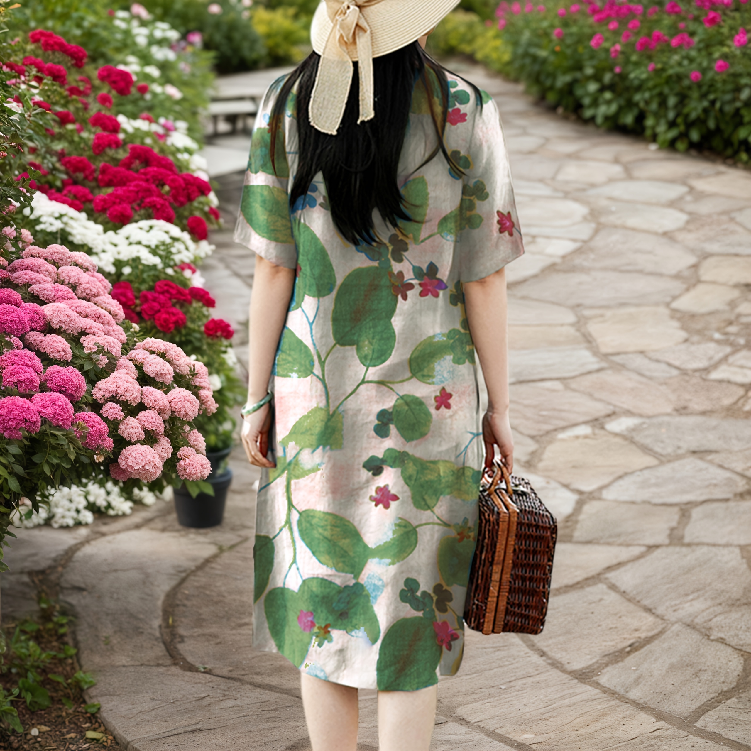 Women's Elegant Versatile Vintage Cheongsam Spring/Summer Short Sleeve Floral Print Dress