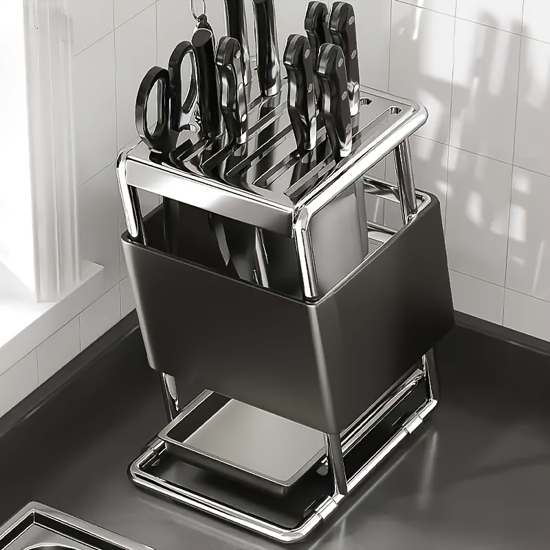 1pc stainless steel kitchen knife block stainless steel kitchen knife block antibacterial water draining knife holder   ventilated knife rack with multiple inserts for kitchen storage organizer details 3