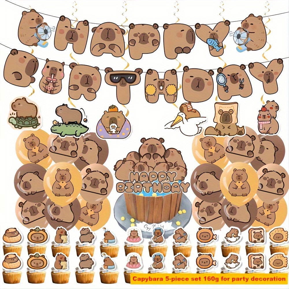 

64pcs Capybara Birthday Party Decor Set - Fun Cartoon Animal Theme, Graduations & More, No Power Needed, Featherless