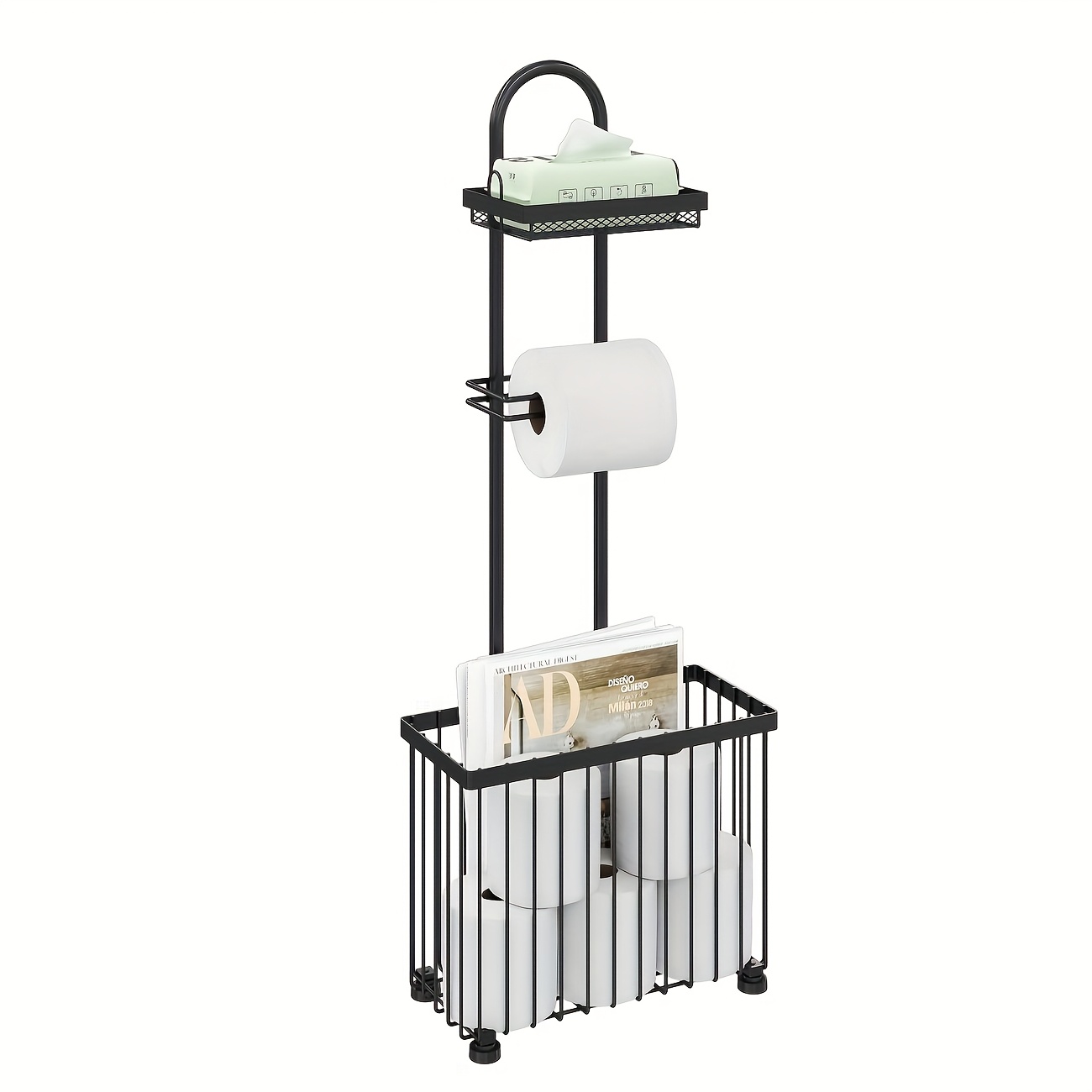TEMU 1 Freestanding Toilet Paper Holder With Storage - Holds 6 Spare Rolls Heavy Duty Steel Bronze Finish Easy To Assemble Space Saving Bathroom Organizer, Toilet Paper Storage Containers