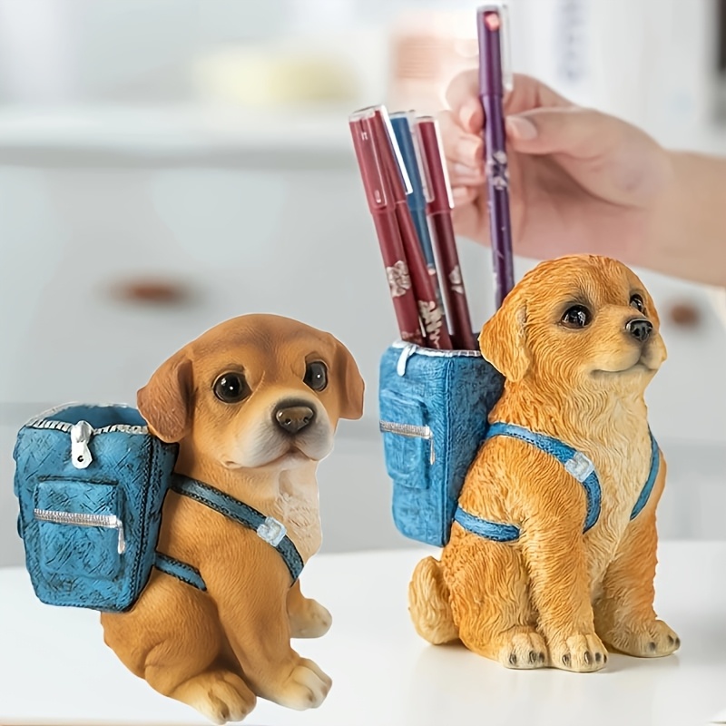 

Golden Retriever Dog Backpack Pen Holder - Cute Desk Organizer, High-end Abs Stationery Storage For Office And Students