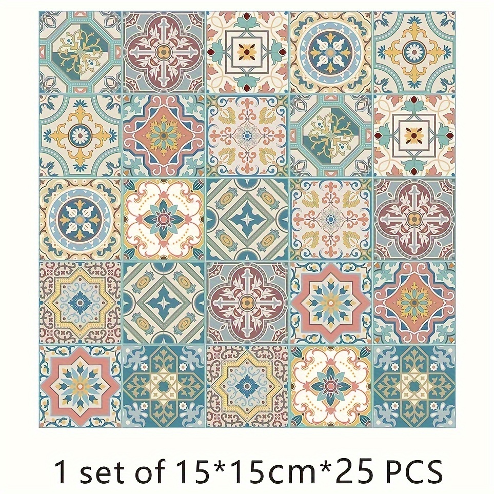 25-sheet Self-adhesive Waterproof Vinyl Tile Stickers Suitable For Backsplash, - Peel And Stick Removable Decals With Neutral & Colorful Patterns (horizontal Rectangular Wall/wall Coverage)