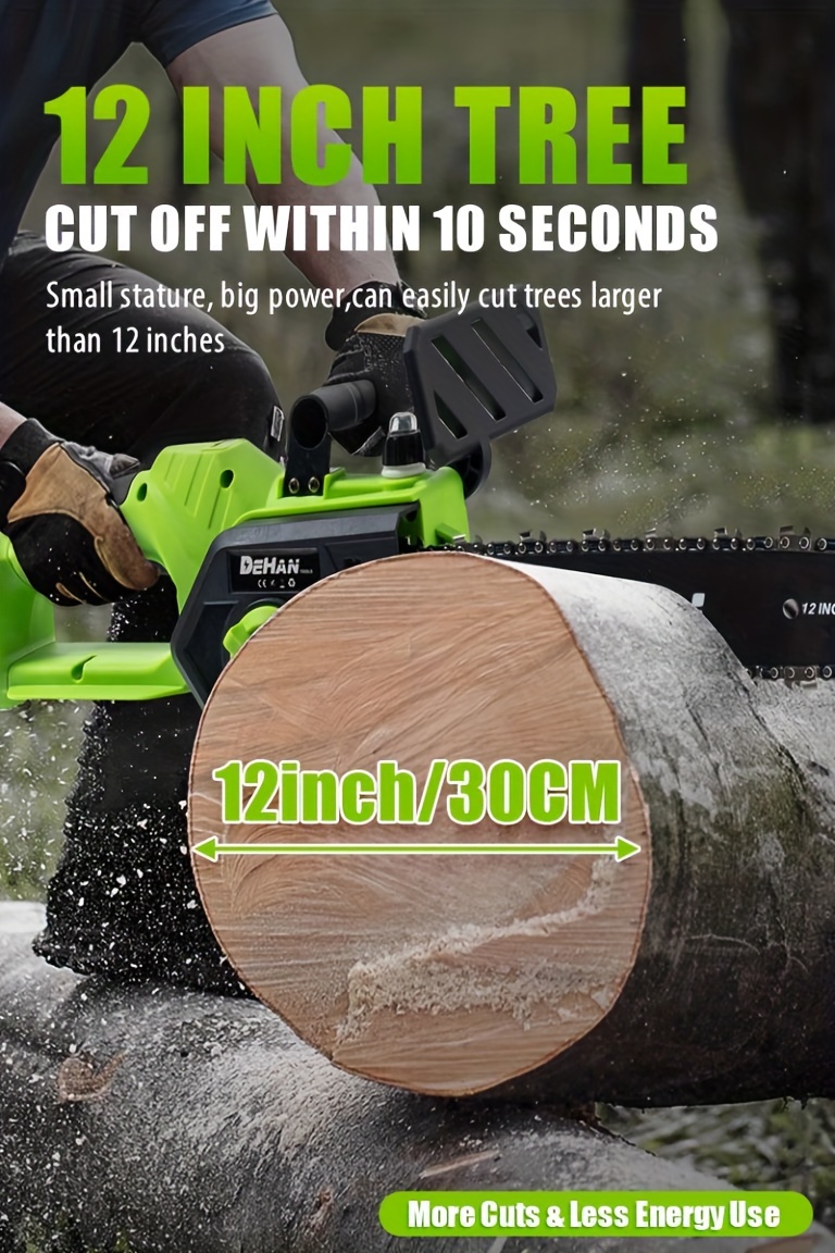 brushless 12 inch electric chainsaw cordless 2 4 0ah batteries powered chain saw 26 ft   cuts 21v portable compact saw handheld for wood cutting   brushless motor tensioning and automatic oiling without the need for tools details 4