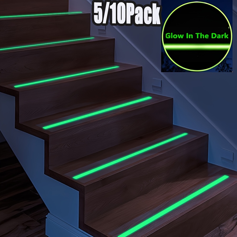 TEMU 5/10pcs Anti-slip Luminous Stripe Grip Tape, High Friction Deck Waterproof Anti-slip Tape For Outdoor Basement Stair Treads, Size 10cm X 60cm/ 4" X 24"