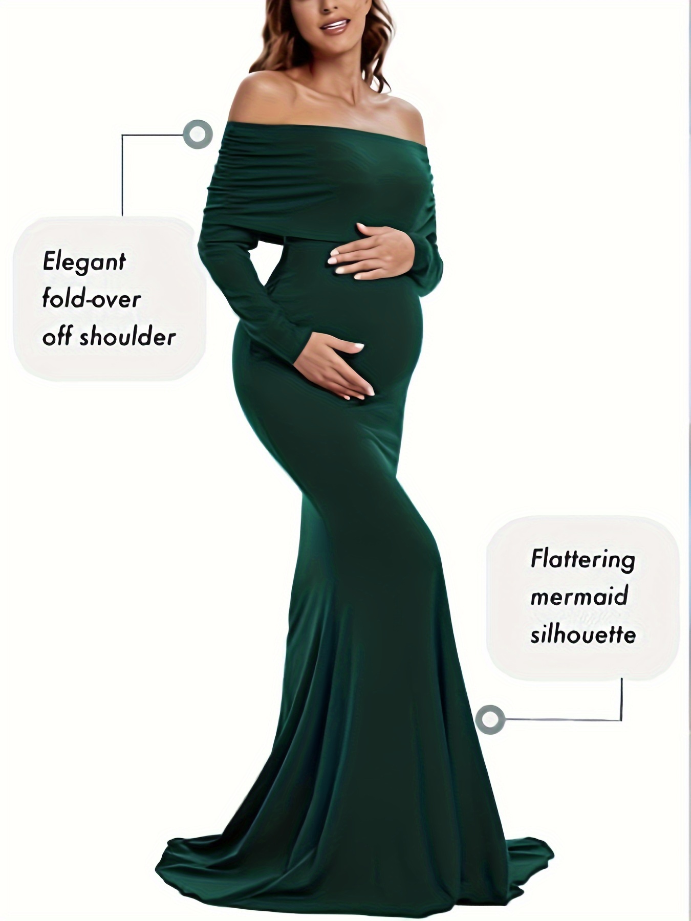 womens shoulders maternity dress long sleeve ruched - Temu