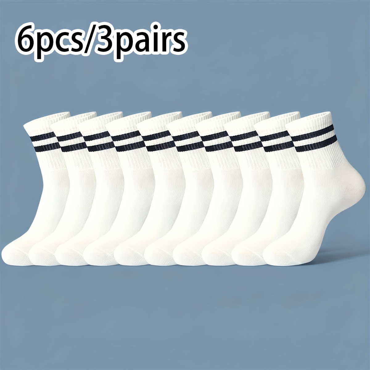 TEMU Paquete de 6 de calcetines atléticos transpirables con rayas verticales - Absorción de humedad, para yoga, running, baloncesto y gimnasio -