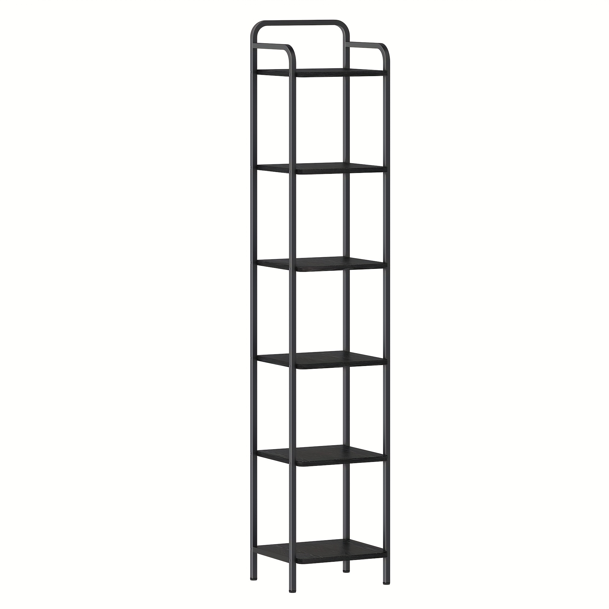 Bookcase, Shelf, Standing Shelf, Slim Bookcase, Industrial Corner Shelf, Slim Shelf For Home Office, Living Room, Bedroom, Kitchen, 6 Tiers, Black/rustic Brown And Golden