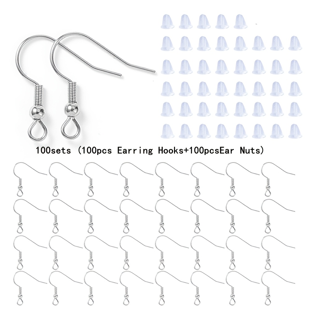 TEMU 100 Sets 100 piezas de ganchos para pendientes de de bobina de acero inoxidable 304, alambre para orejas piezas de tuercas de plástico para
