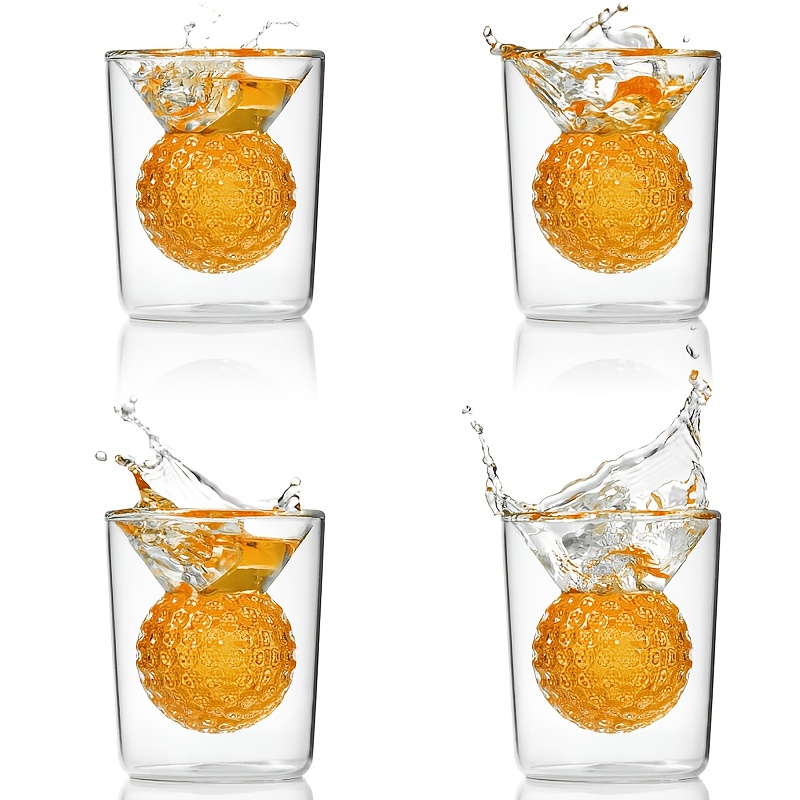 Image of 4-pack Golf-shaped Double-layer Insulated Glass Cups, 1.7oz/52ml Irregular Wine Cups, Cups, Suitable For Weddings, Parties, Outdoor Activities, Home, Bars, Clubs, And Gifts