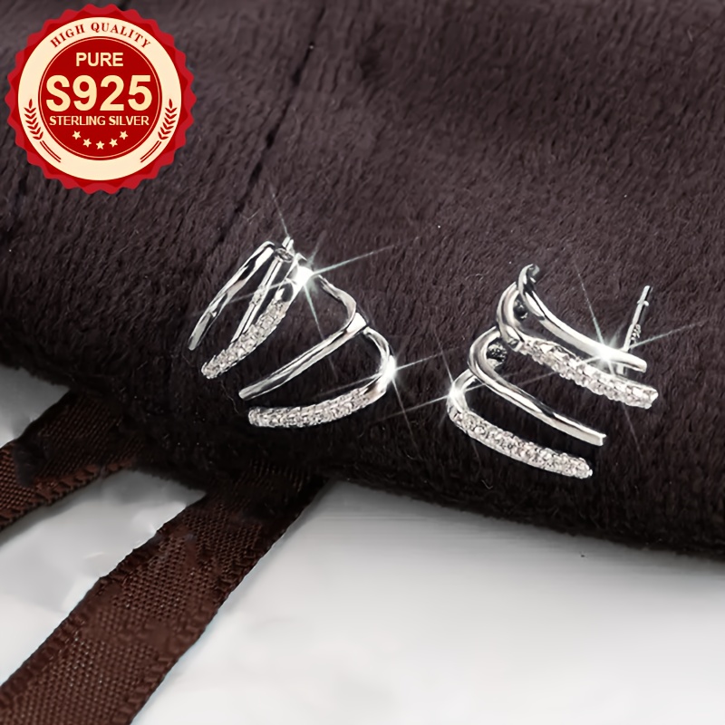 S925 Silver Women's Four Prong Earrings Zirconia for Parties, Low Allergy