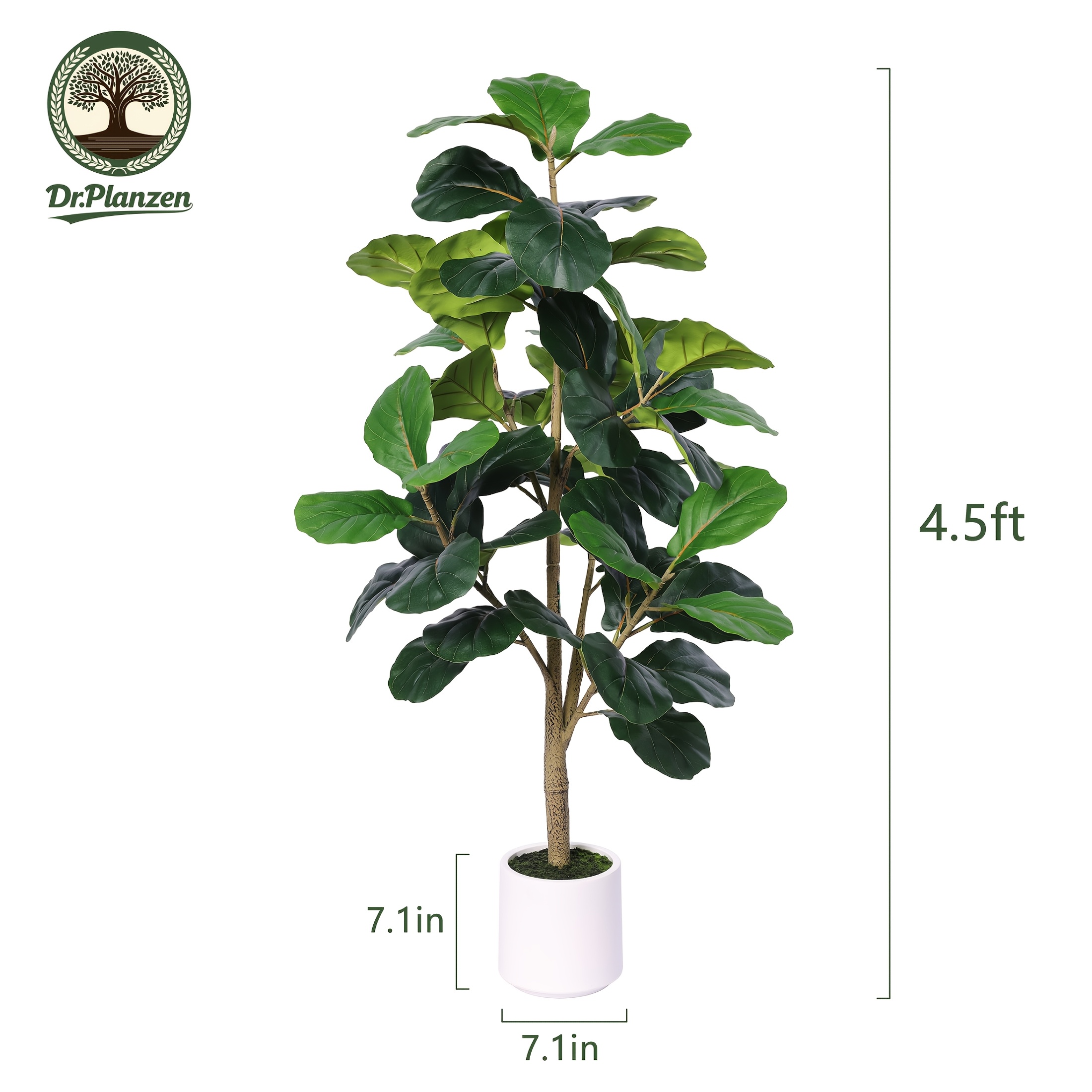 TEMU 4.5ft Realistic Artificial Fiddle Leaf With White Planter - Full Fake Lyrata Plant, Assembly & Stable Low-maintenance Floor Tree Suitable For