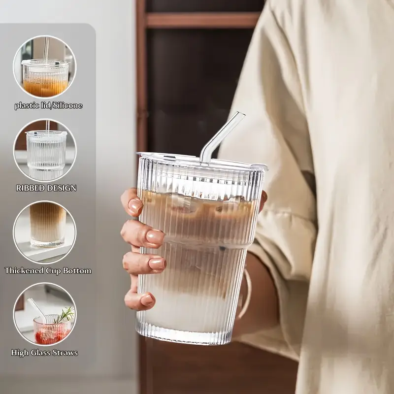 12 oz iced coffee cups with lids and straws set of 6 unbreakable plastic drinking glasses reusable iced coffee glass to for iced water bpa free dishwasher safe Product details 3