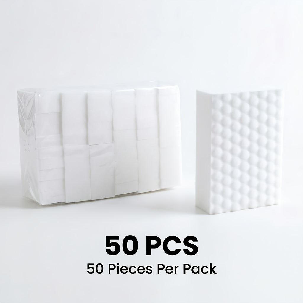 TEMU 50pcs 2x Compressed Dishwashing Sponges, Double-sided Stain-removing Nano Sponges, Heat-pressed Bubble-patterned High-density Melamine Foam
