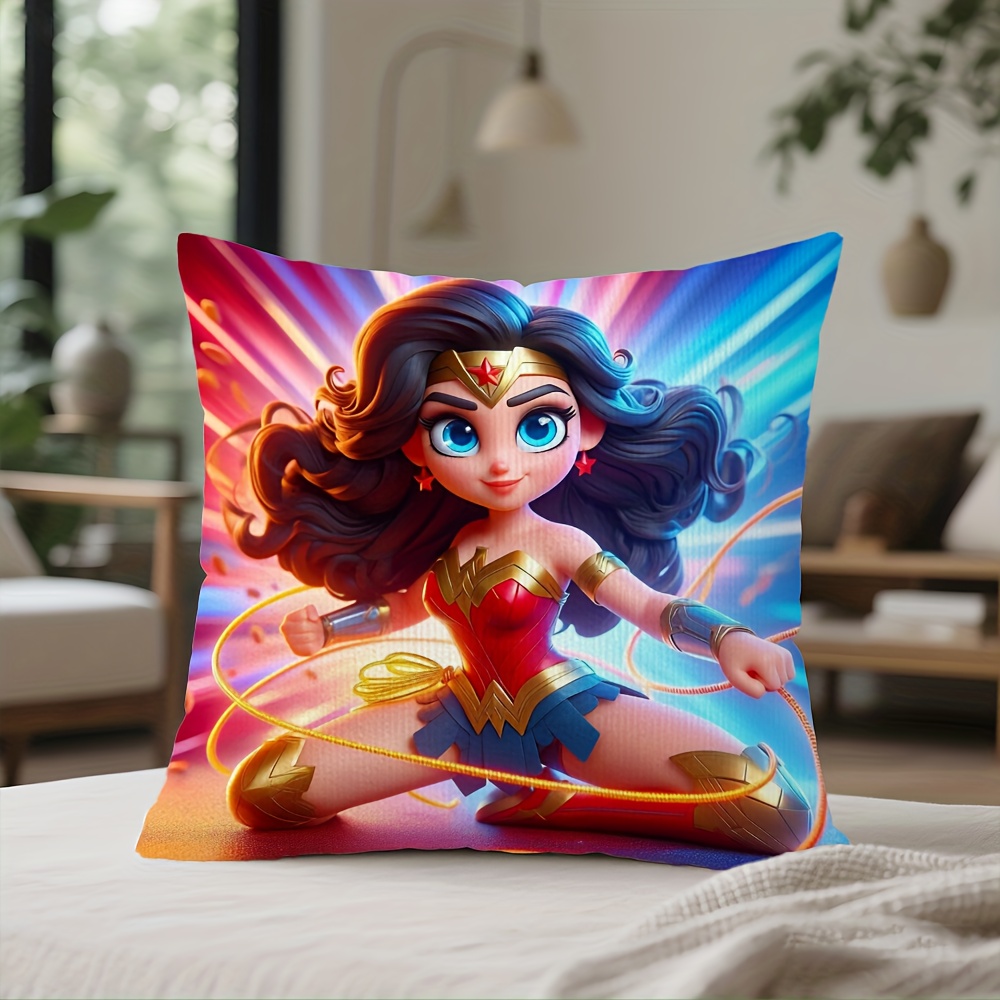 1pc       square pillowcase themed around   woman movie comic short plush throw pillow cover insert not included 17 72x17 72 inches suitable for bed camping graduation gifts   party gifts