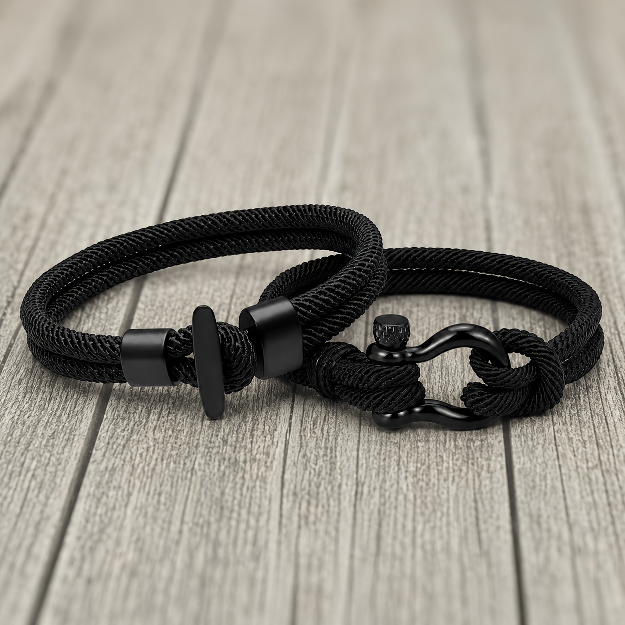 TEMU 2pcs Men's Knitted Bracelet Set, Adjustable Buckle Closure Cord Wristband, Retro Casual Bracelet, Fashion Couple Jewelry Gift