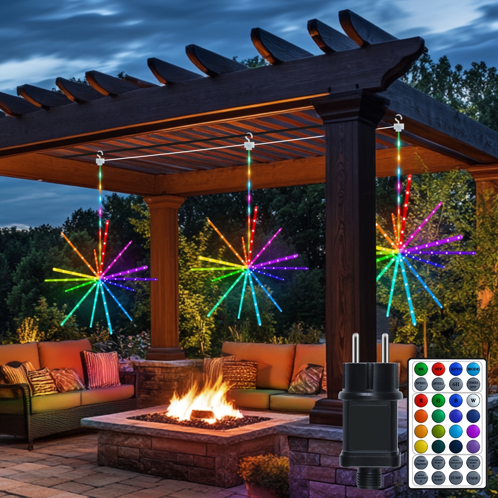 TEMU Plug-in Rgbw-color Hanging 3pcs Explosion Flowing Light, 380 Led Starburst Light, With Remote Control And 148 Lighting , Suitable For Parties,