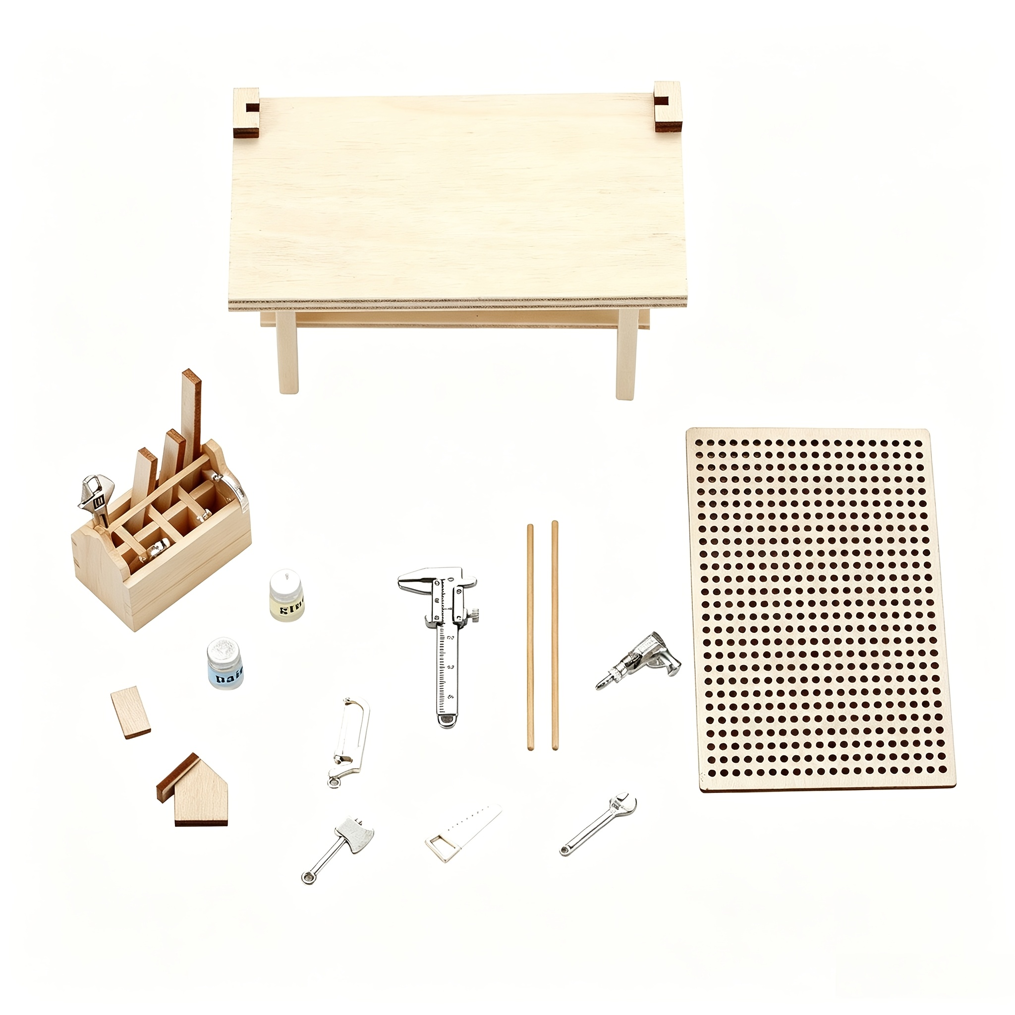 TEMU Décoration de maison de poupée 21 pièces, mini modèle d'établi en bois à main, ornement d'outil miniature à faire soi-même, un cadeau pour les