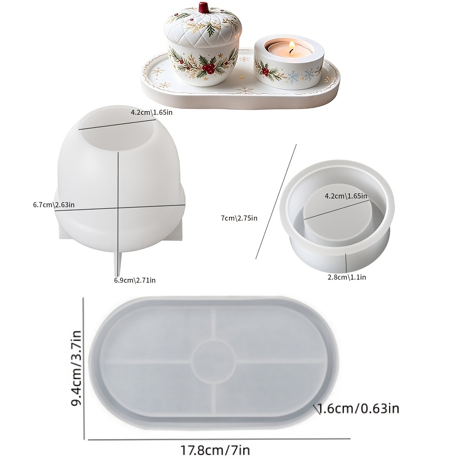 TEMU Kickmove Diy Silicone Mold Suitable For Resin Pouring & Clay Crafts - Shape With Candle Holder & Oval Tray, Non- Mold For Gypsum Candles, Wax,