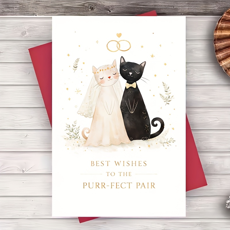 TEMU Une carte de mariage avec des chats adorables comme mari et femme, parfaite pour envoyer des vœux aux jeunes mariés. Un cadeau idéal pour les