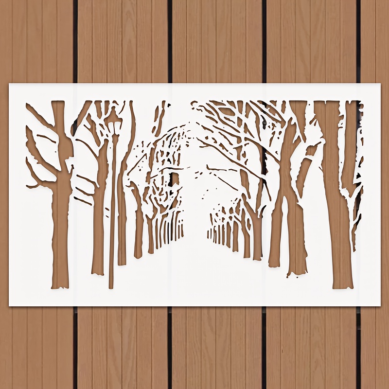 Image of Reusable Winter Tree Path Stencil, Forest Path Stencil, Stencil, Easy-to- Material Templates Are Suitable For Diy Crafts In Painting Art, Tiles, Fabrics, Floors, And Home Decoration