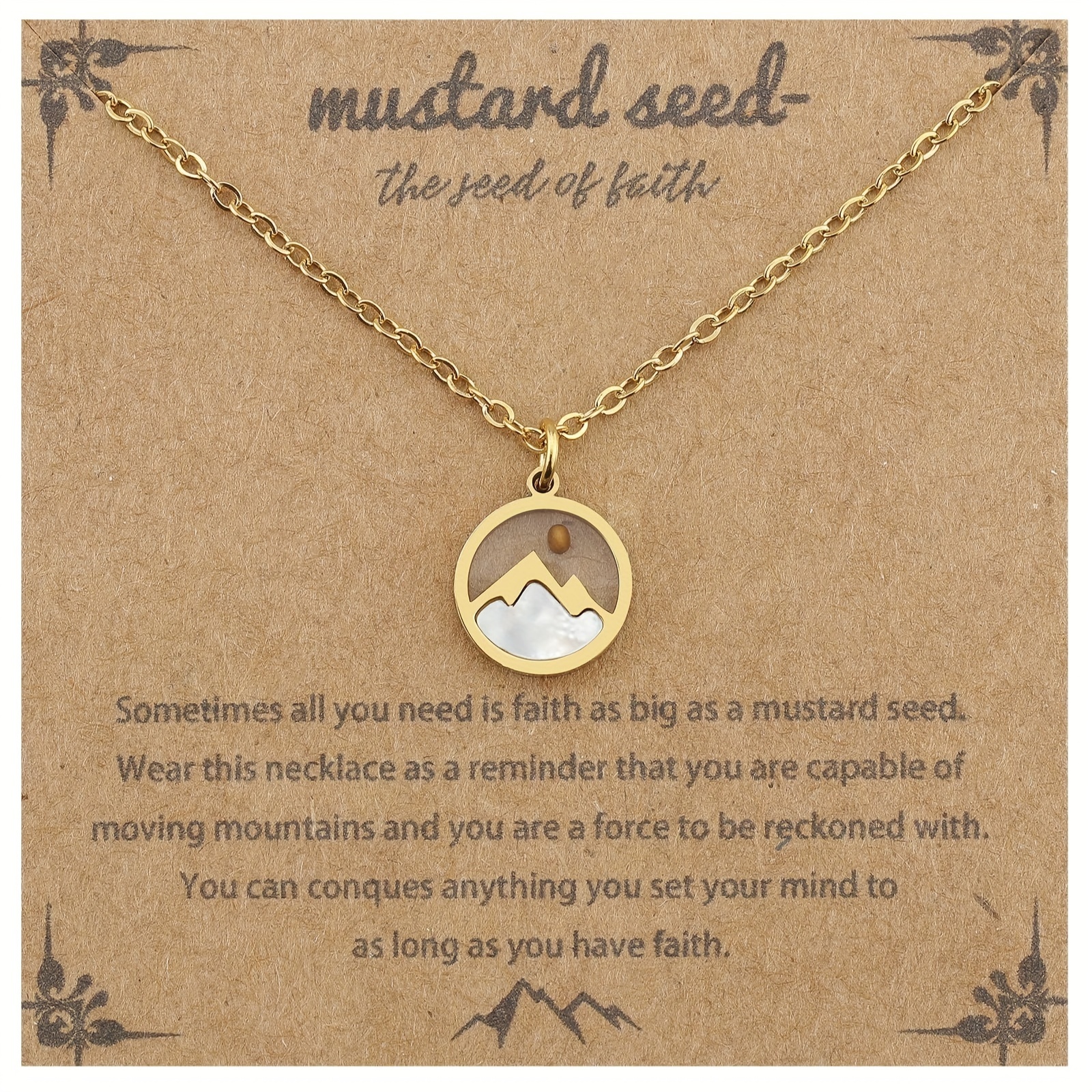TEMU Collier simple pour femme avec pendentif rond montagne enneigée en acier inoxydable et graine de foi de sac de