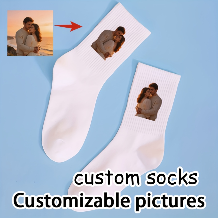TEMU [customizable] 1 Pair Mid-calf Sports Socks, Unisex, Personalized With Initials, , Or Photo. Durable And Non-deforming, Ideal For Christmas, New