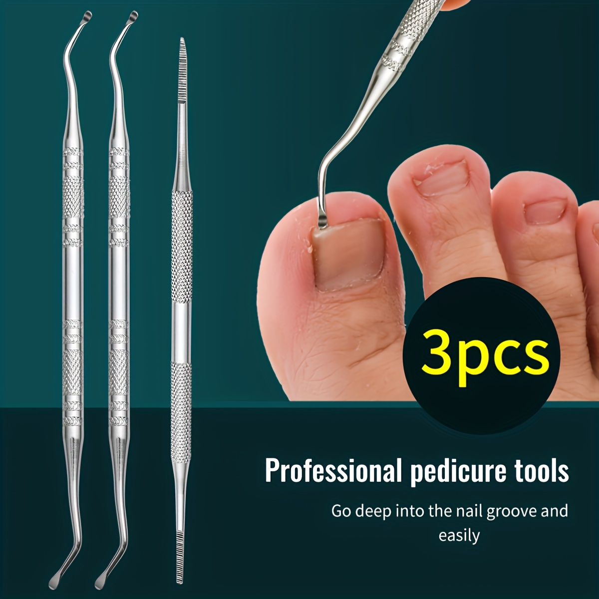 3pcs Professional Pedicure Tool Set: Nail Cleaner, Nail File, And Toenail Lifter - Anti-slip Design For Safe Nail Care