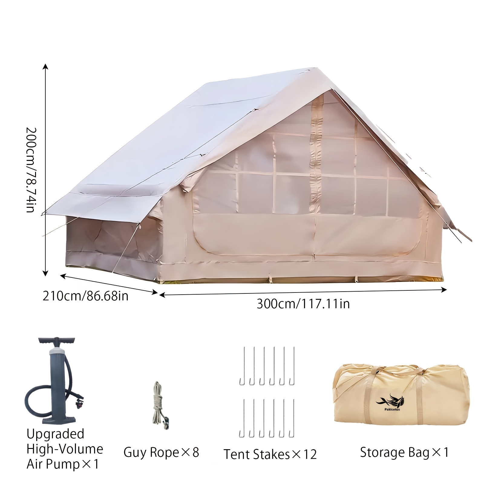Image of Pakicetus Quick Setup Inflatable Camping Tent For 4-6 Person Family, Windproof Oxford Inflatable House For Camping, Suitable For , Portable Tent For Outdoor Camping, Hiking & Backpacking