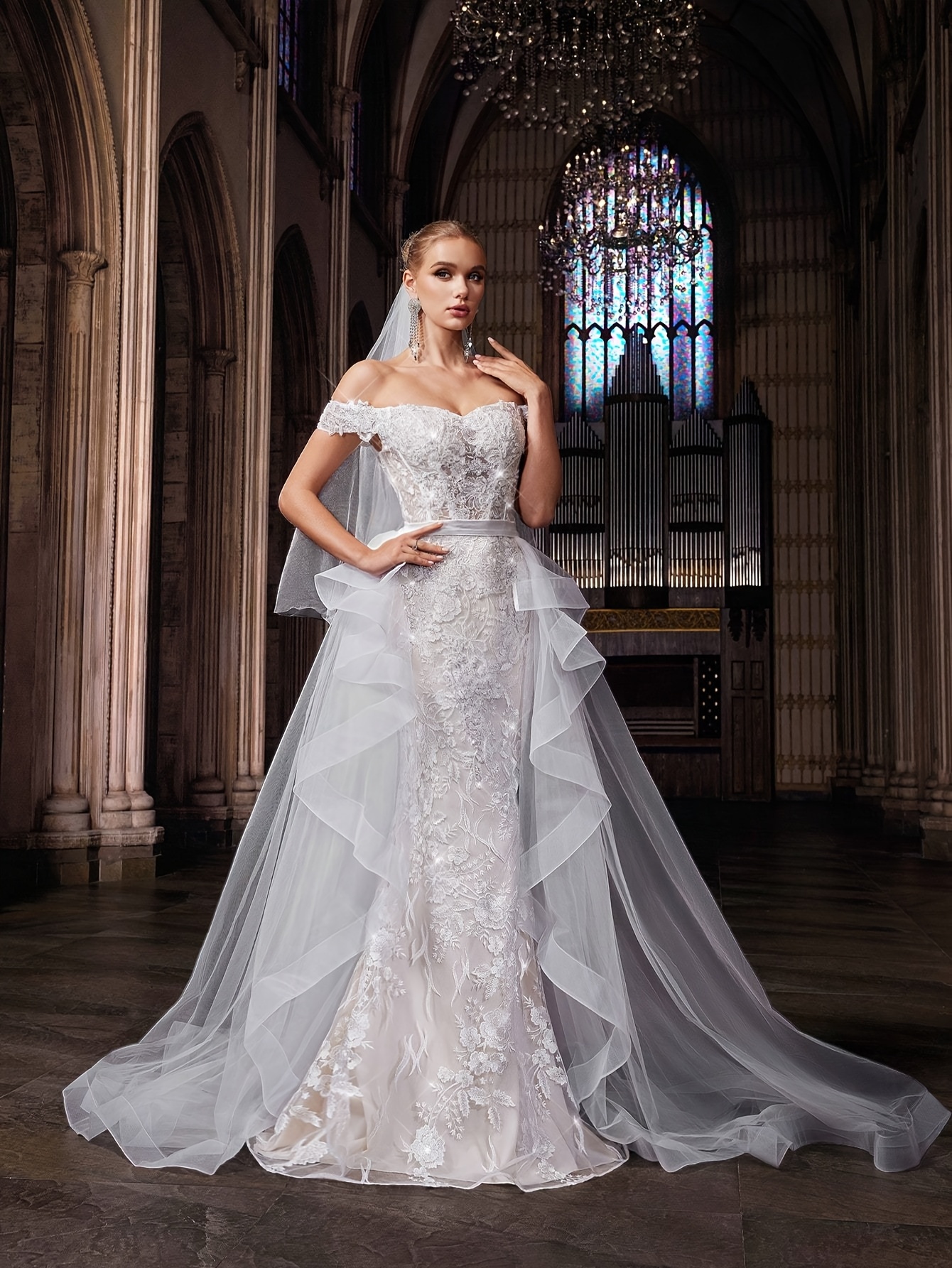 white lace church dress Diana Couture 8766 Church Dress White / 18 main image 0