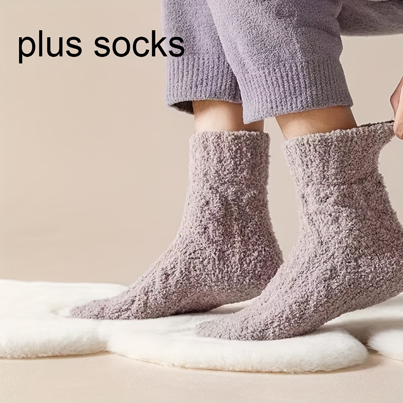 Image of 1 Pair/3 Pairs Of Large-size -quality Women's Plush Thickened Home Floor Socks, Winter Warm Plush Braided Sleep Long Socks